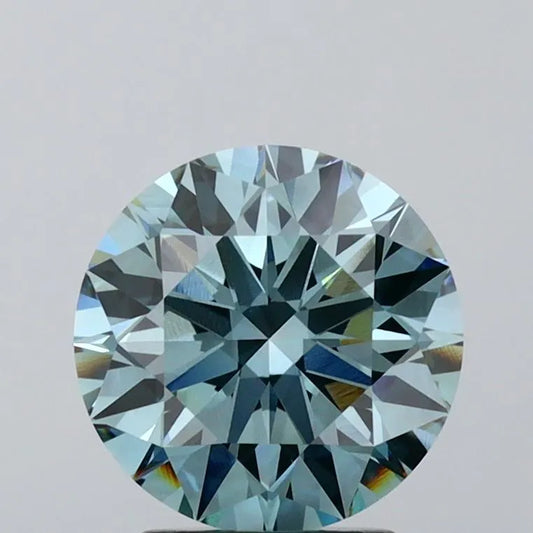 2.68ct Round Lab Grown Diamond (Colour Fancy Vivid Greenish Blue, Clarity VVS2, Cut ID, IGI Certified)